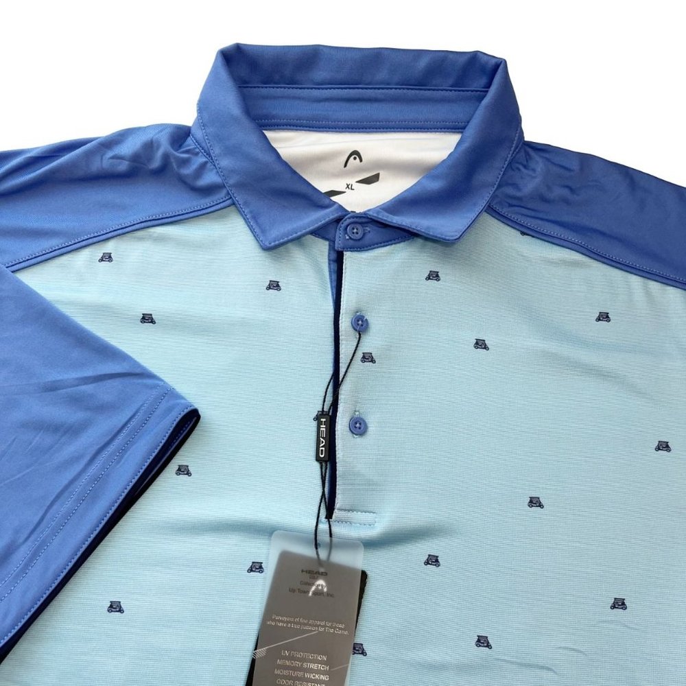 NEW‎ Head Golf Blue Golf Cart Novelty Print Polo Shirt Polyester Spandex Size XL